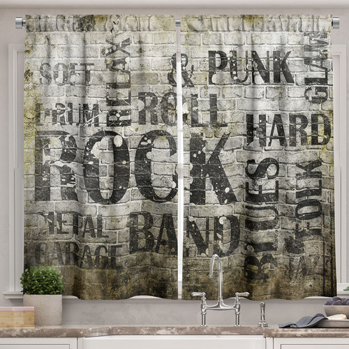 Ambesonne Cortinas De Cocina Para Grunge, Pared Musical Con 