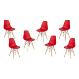 Silla Moderna Eames Minimalista Set 7pz Modernas Estructura De La Silla Madera Asiento Rojo