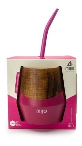 Mate Mijo Madera Natural De Caldén Rosa Con Bombilla 