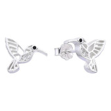 Aros Aritos De Colibri Calados Y Piedras Blanca De Plata 925