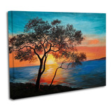 Cuadro Lienzo Canvas 45x60cm Arbol Mar Atardecer Tipo Oleo