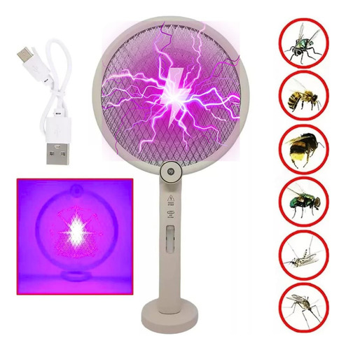 Raquete Mata Mosquito Recarregável Dobrável C/ Led Uv