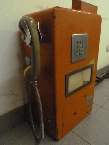 Teléfono Publico Antiguo Naranja Telefónica Monedas Original