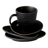 Taza Con Plato X2 Diseño Panal Negro Ceramica 220ml