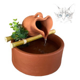 Fonte De Água Artesanal Para Pets Bebedouro Ceramica E Bambu