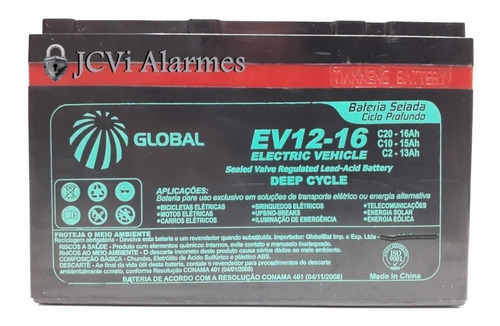 Kit 2 Bateria Global Ev12-15 Ciclo Profundo 12v 15ah + Nfe.