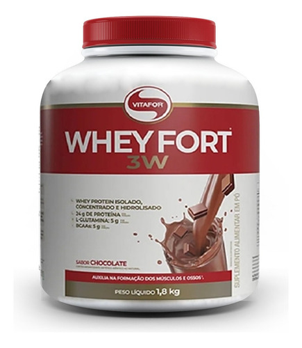 Suplemento Em Pó Vitafor  Whey Fort Proteína Whey Fort Sabor  Chocolate Em Pote De 1.8kg