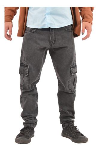 Jeans Mom Cargo Negro Hombre Pantalones Jean 