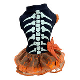 Roupa Pet Halloween Vestido Para Cachorro  Esqueleto Brilha