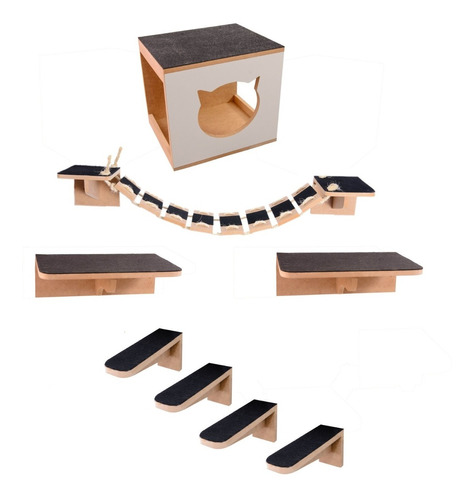 Play Kit Nicho Gatos 8 Pcs Toca,degraus,prateleiras Mdf