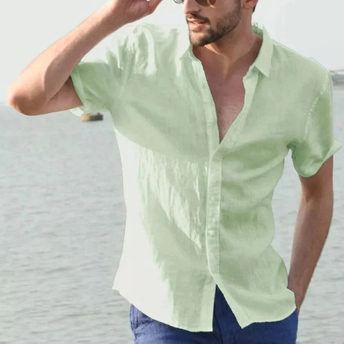 Camisa Manga Corta Tipo Algodon  Lino Colores Verano Hombre