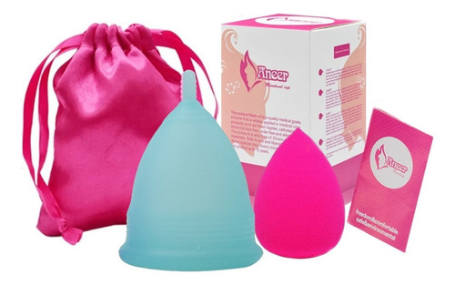 Copa Menstrual Hopemob Con Bolsa De Viaje Y Esponja Facial Color Azul Talla G