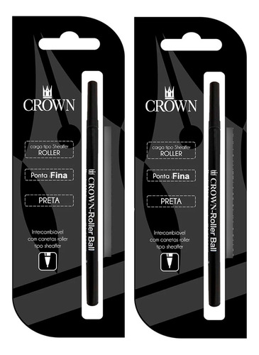 2 X Refil Carga Crown Caneta Rollerball Preta