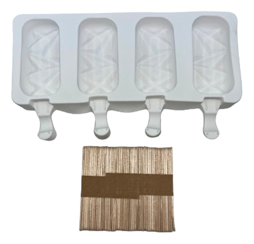 Set Moldes Para Paletas Silicona Con 50 Palitos Madera 