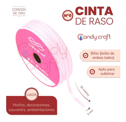 Cinta Raso N0 - 3mm - Cordon De Oro X 50 Metros - Stock