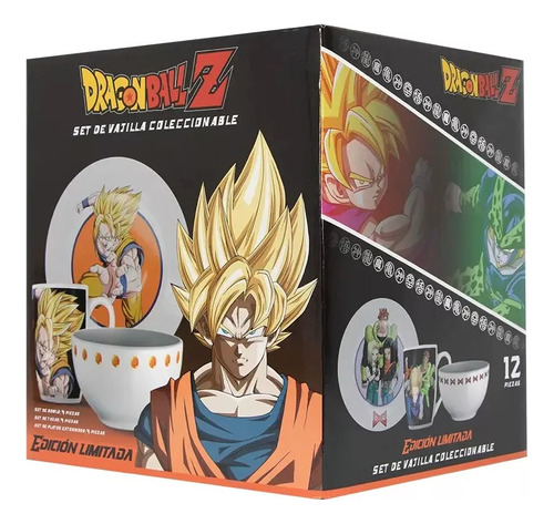 Vajilla Dragon Ballz 12 Pz Tazas Platos Bowls Geek Industry Color Blanco Floreado