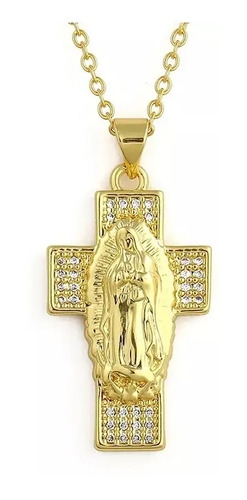 Collar Virgen Guadalupe En Cruz De Brillantes