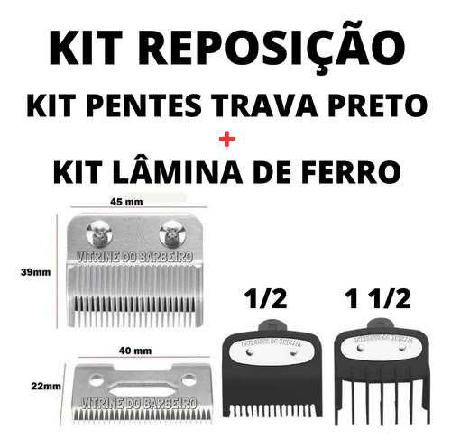 Kit Barbeiro Pentes Trava Preto + Reposição Lâmina De Inox!!