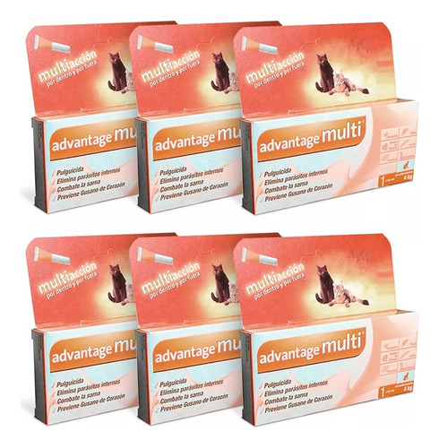 Advantage Multi Gato 4 Kg Antipulgas Y Desparasitante 6 Pzs