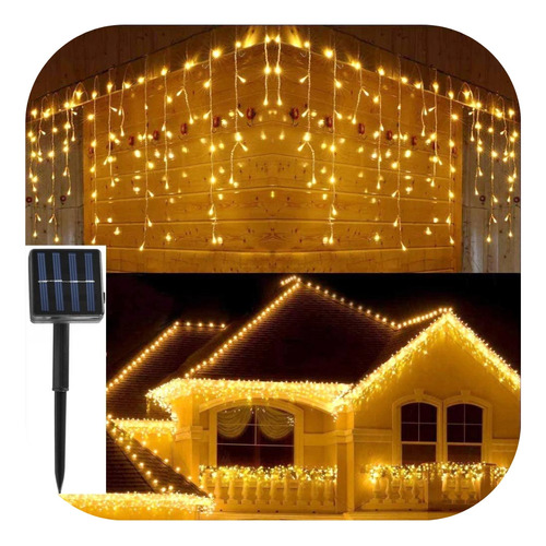 Cascata Led Solar 400 Leds Prova D'água 9,5 Metros Natal