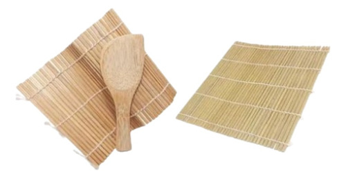 Kit 2 Esteiras Sushi E Temaki Bambu Colher Comida Oriental
