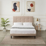 Base Para Cama King Size En Madera Con Cabecera De Lino Color Beige