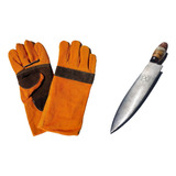 Kit Parrilla Guantes Asador Cuero Kevlar Cuchillo Acero Inox