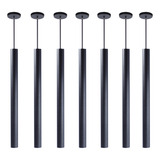 Iluminar Ambiente Kit 7 Pendente Tubo Preto 50cm Canopla 6cm