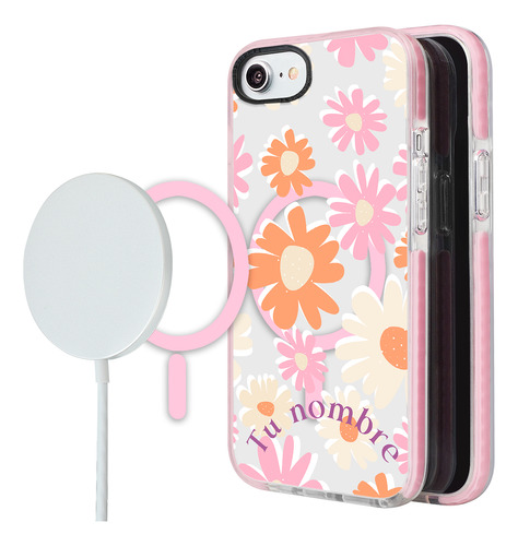 Funda Para iPhone Magsafe Para Mujer Flor Margarita Y Nombre