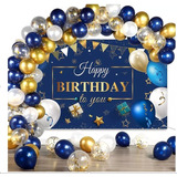 Arco Globos Azules Dorados Cromados Fiestas Kit Cumpleaños