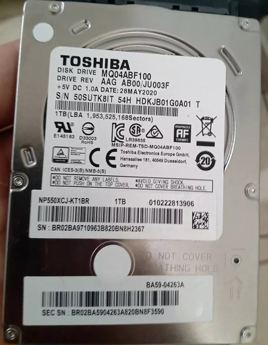 Hd P/  Notebook  - Toshiba 1tb Mq04abf100 5400rpm Slim