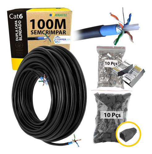 Cabo De Rede Ftp Cat6 Dupla Capa Blindado Externo 100 Metros