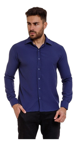 Camisa Social Masculina Slim Fit Sem Bolso Luxo Não Amassa