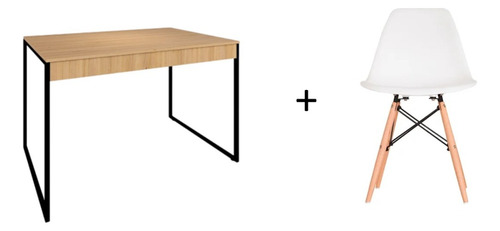 Conj. Home Office Cadeira Eames Branco+ Mesa Pequena 90x60 