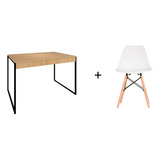 Conj. Home Office Cadeira Eames Branco+ Mesa Pequena 90x60 