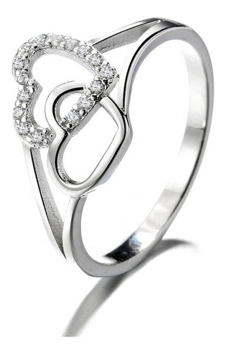 Anillo Plata 925 Mujer Corazones Diseño Elegante Moderno