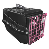 Caixa De Transporte Cães Gato Pet Médio Porte N4 Cor Preto/rosa