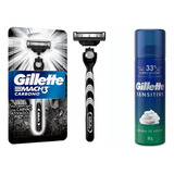 Aparelho Barbear Gillette Mach3 Carbono + Espuma De Barbear 
