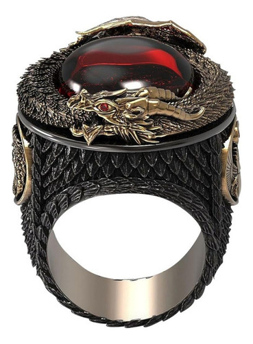 Anillo Dragon Y Rubi Para Hombre Anillo Gotico Totem Dragon