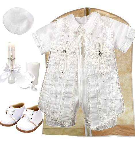 Ropon Traje Bautizo Niño + Kit Vela + Zapatos + Calcetin Jl4