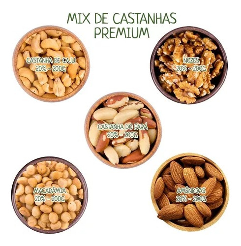 Mix Castanhas Nobre Macadâmia Caju Pará Nozes Amêndoa 1kg