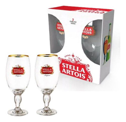 2 Copas Stella Artois Borde Dorado 330 Ml En Caja Original