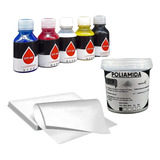  Kit Dtf Tinta Cmykw 100ml Pó Poliamida 100g 10 Folhas A3