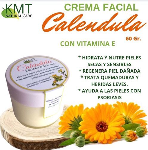 Crema Facial Calendula - 100% Natural - Piel Seca Y Sensible