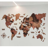 Mapa Del Mundo Madera Cuadro Pared 100x60cm 3d Decoración