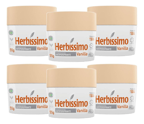 Kit 6 Desodorante Creme Herbissimo Vanilla Antitranspirante