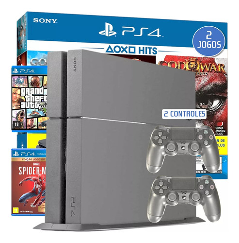 Ps4 Console Playstation 4 Fat + 2 Controles + 2 Jogos 