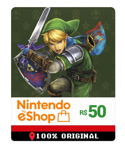 Cartão Nintendo Switch 3ds Wii U Eshop Card Br R$50 Reais