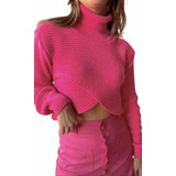 Blusa Feminina Tricot Transpassada Gola Alta Frio Curta Luxo