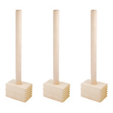 Set X 3 Martillo Bate De Madera Bife Carne Mango Redondo